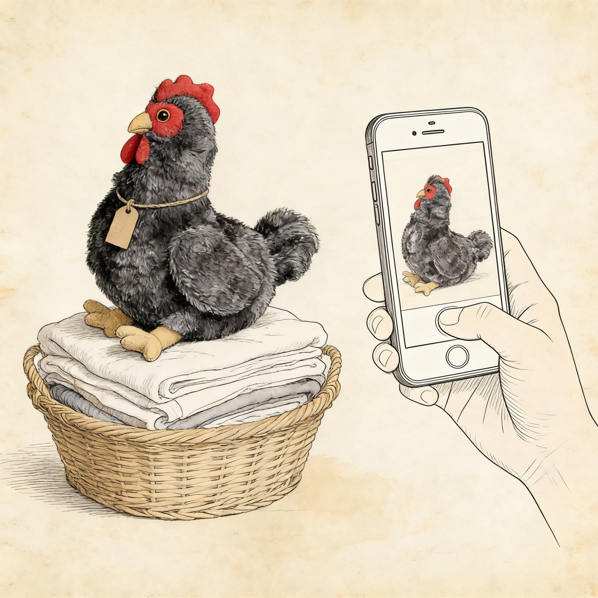 A finder photographs a chicken on a windowsill