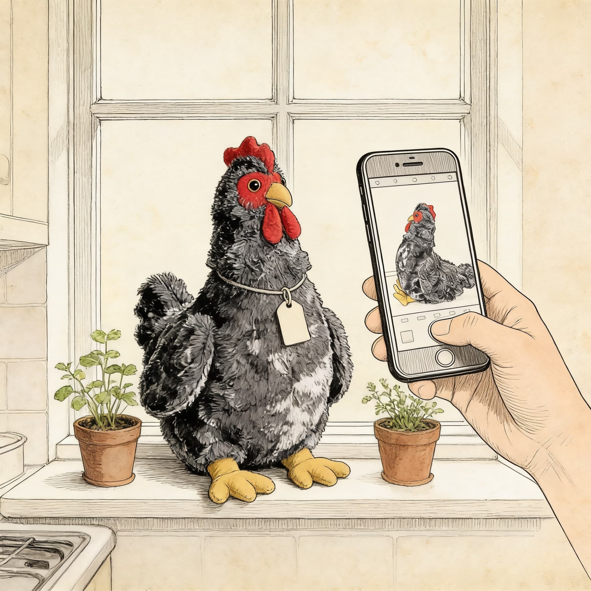 A finder photographs a chicken